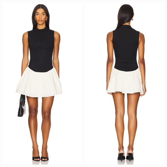 WeWoreWhat Mockneck Dress in Black & Ivory - Picture 1 of 14